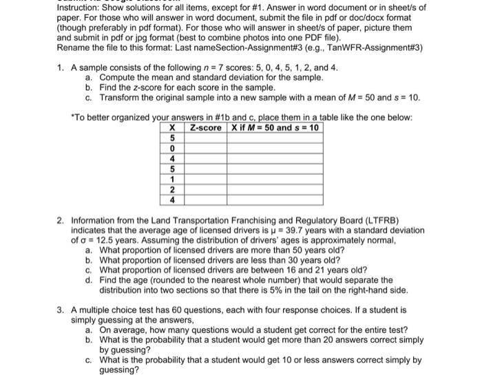 Instruction Show Solutions For All Items Except For 1 Answer In Word Document Or In Sheets Of Paper For Those Who W 1