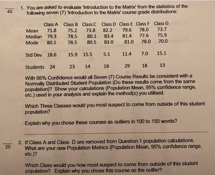 40 1 You Are Asked To Evaluate Introduction To The Matrix From The Statistics Of The Following Seven 7 Introduction 1