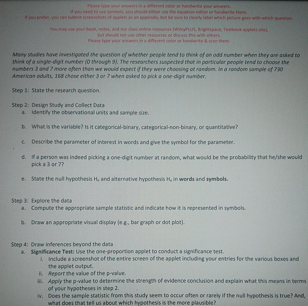 Please Type Your Answers In A Different Color Or Handwrite Your Answers If You Need To Use Symbols You Should Either Us 1