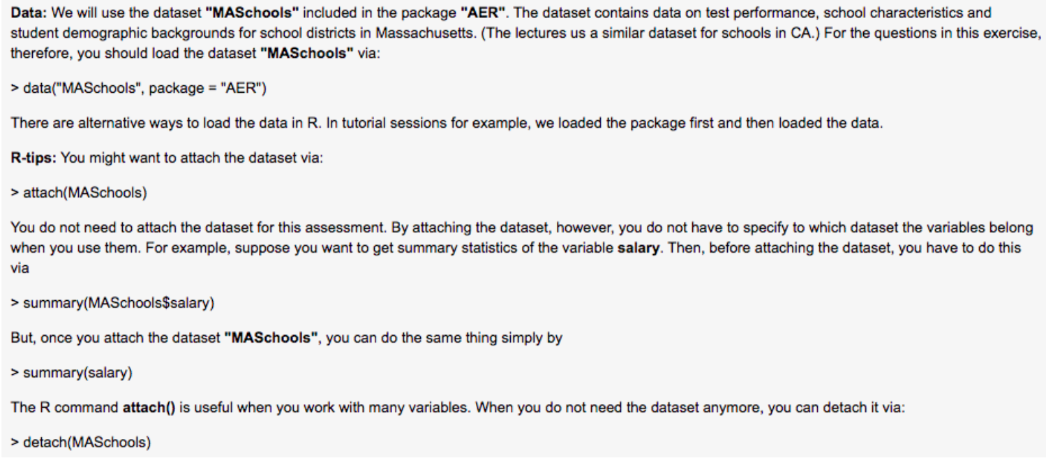 Data We Will Use The Dataset Maschools Included In The Package Aer The Dataset Contains Data On Test Performance 1