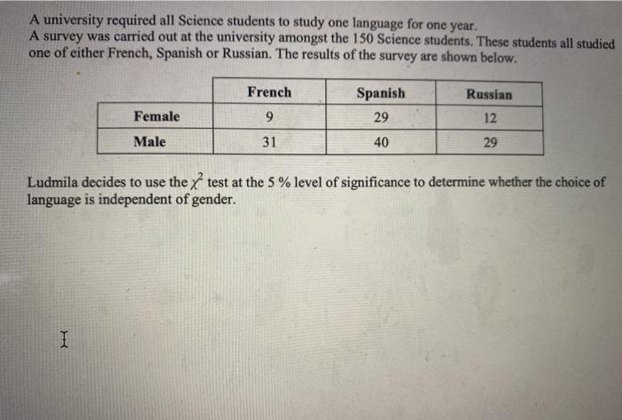 A University Required All Science Students To Study One Language For One Year A Survey Was Carried Out At The Universit 1