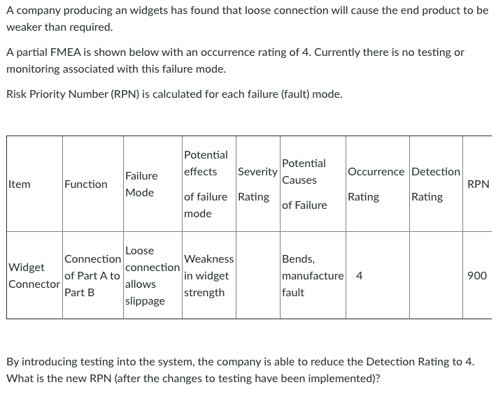 A Company Producing An Widgets Has Found That Loose Connection Will Cause The End Product To Be Weaker Than Required A 1
