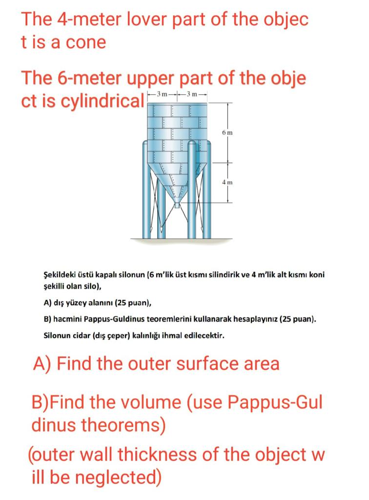 The 4 Meter Lover Part Of The Objec T Is A Cone The 6 Meter Upper Part Of The Obje 3m 3m Ct Is Cylindrical 3 M 6 M 1