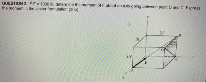 Question 3 If F 1000 Lb Determine The Moment Of F About An Axis Going Between Point D And C Express The Moment In T 1