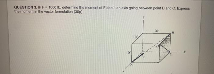 Question 3 If F 1000 Lb Determine The Moment Of F About An Axis Going Between Point D And C Express The Moment In T 1