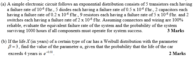 A A Simple Electronic Circuit Follows An Exponential Distribution Consists Of 5 Transistors Each Having A Failure Rate 1