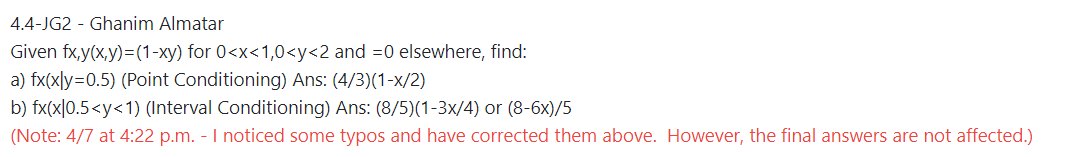4 4 G2 Ghanim Almatar Given Fx Y X Y 1 Xy For 0 X 1 0 Y 2 And 0 Elsewhere Find A Fx Xly 0 5 Point Conditionin 1