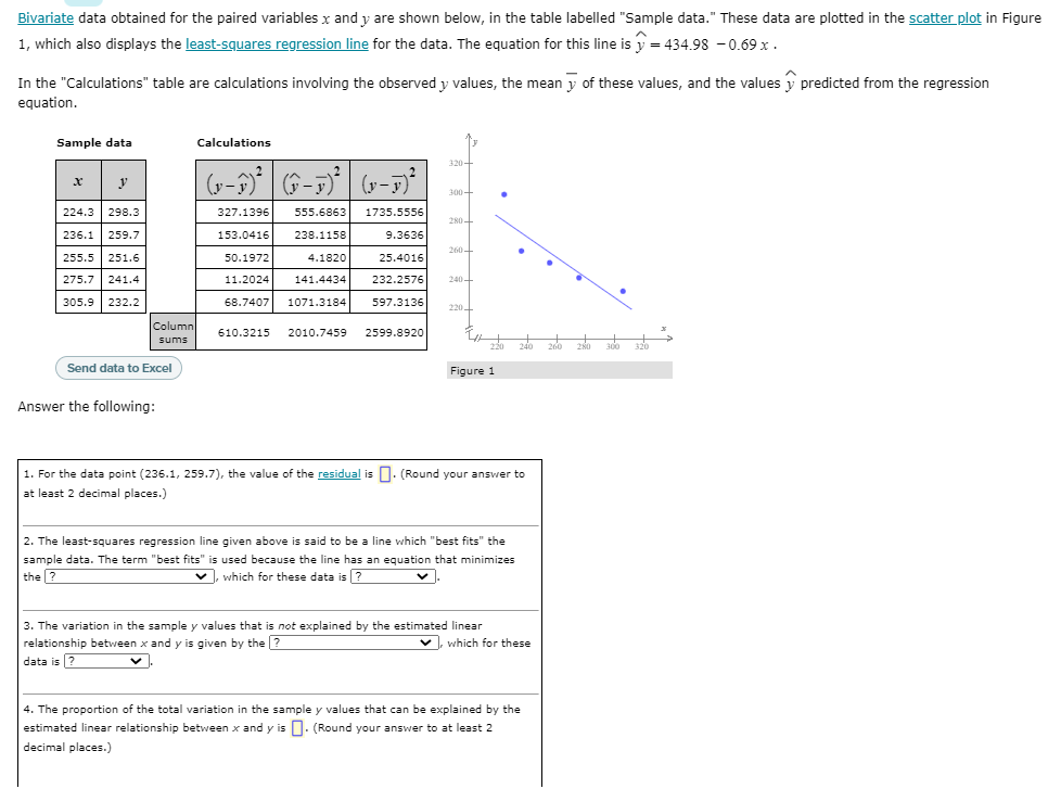 Bivariate Data Obtained For The Paired Variables X And Y Are Shown Below In The Table Labelled Sample Data These Dat 1