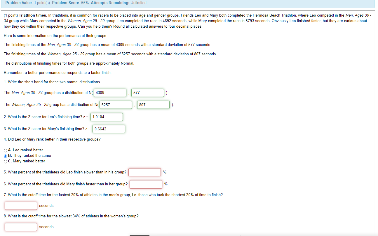 Problem Value 1 Point S Problem Score 55 Attempts Remaining Unlimited 1 Point Triathlon Times In Triathlons 1