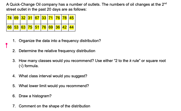 A Quick Change Oil Company Has A Number Of Outlets The Numbers Of Oil Changes At The 2nd Street Outlet In The Past 20 D 1