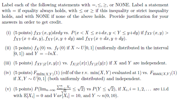 Label Each Of The Following Statements With Or None Label A Statement With If Equality Always Holds With Or 1