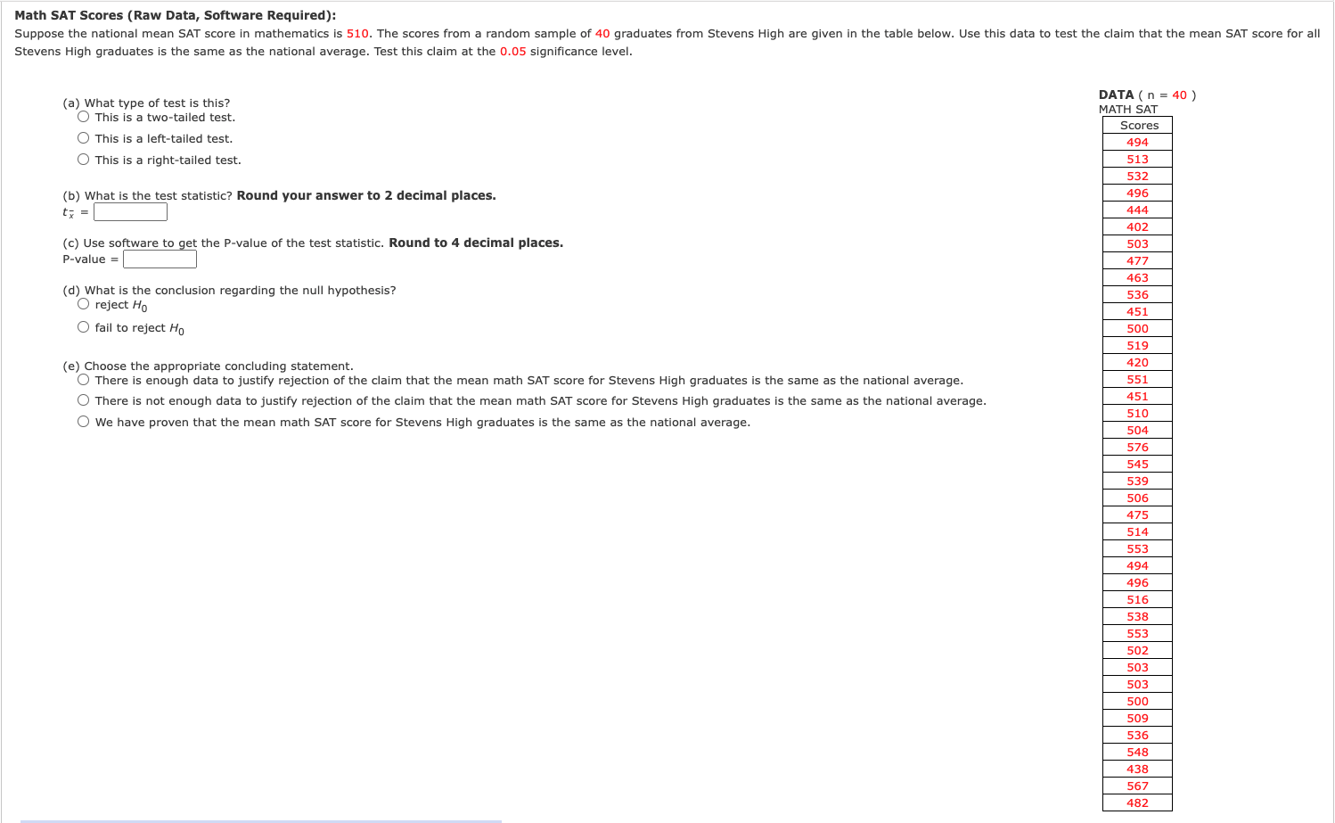 Math Sat Scores Raw Data Software Required Suppose The National Mean Sat Score In Mathematics Is 510 The Scores Fro 1
