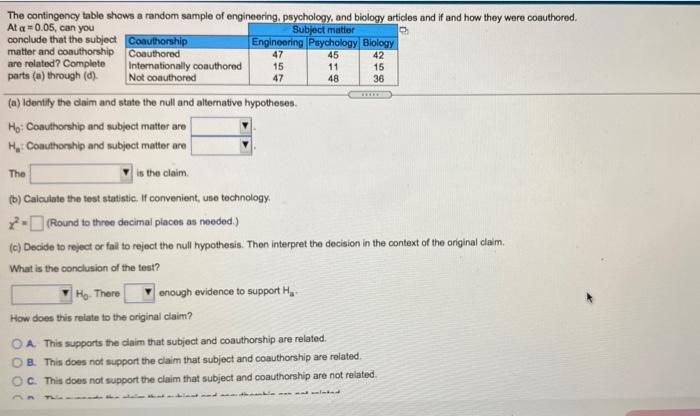 The Contingency Table Shows A Random Sample Of Engineering Psychology And Biology Artides And If And How They Were Coa 1