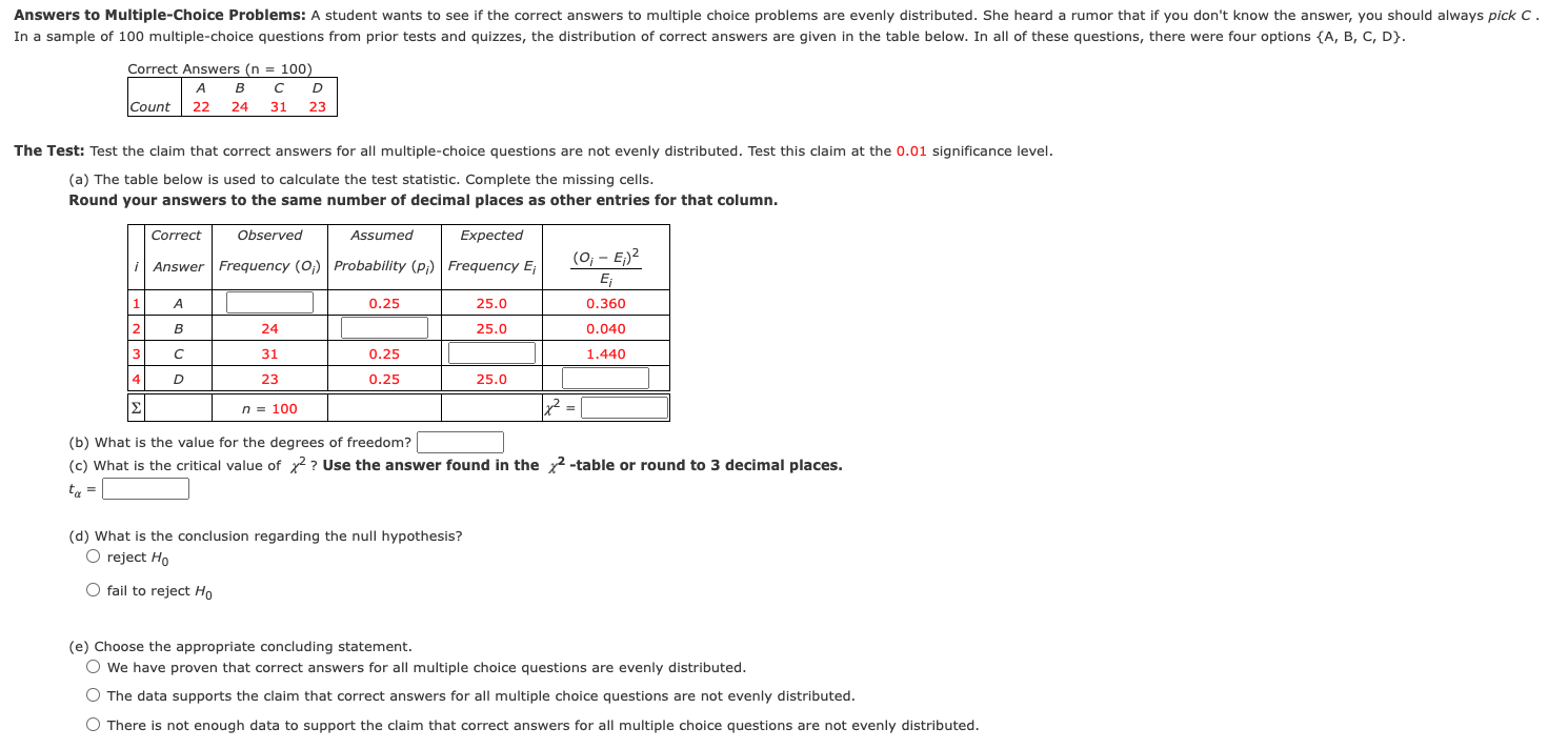 Answers To Multiple Choice Problems A Student Wants To See If The Correct Answers To Multiple Choice Problems Are Evenl 1