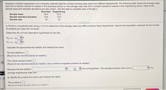 Suppose A Student Organization At A University Collected Data For A Study Involving Class Sizes From Different Departmen 1