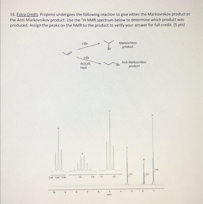 16 Extra Credit Propene Undergoes The Following Reaction To Give Either The Markovnikov Product Or The Anti Markovniko 1