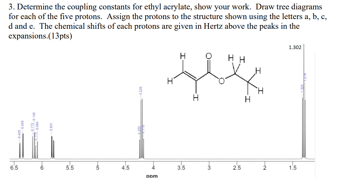 3 Determine The Coupling Constants For Ethyl Acrylate Show Your Work Draw Tree Diagrams For Each Of The Five Protons 1