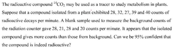 The Radioactive Compound Co2 May Be Used As A Tracer To Study Metabolism In Plants Suppose That A Compound Isolated Fro 1