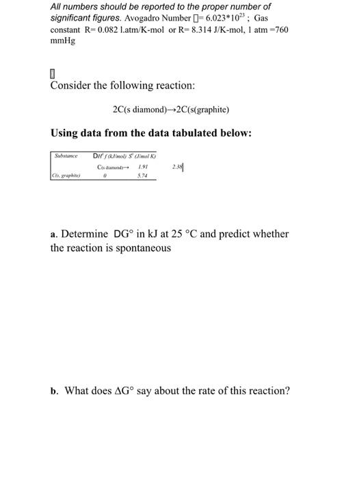 All Numbers Should Be Reported To The Proper Number Of Significant Figures Avogadro Number 06 023 102 Gas Constant R 0 1