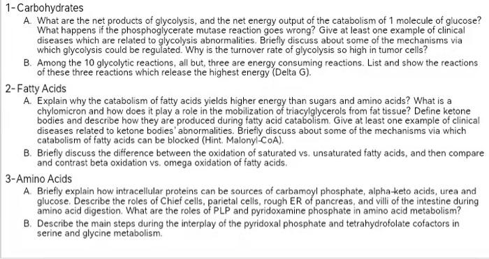 1 Carbohydrates A What Are The Net Products Of Glycolysis And The Net Energy Output Of The Catabolism Of 1 Molecule Of 1