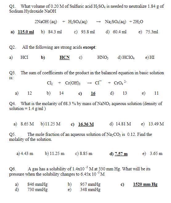 Q1 What Volume Of 0 20 M Of Sulfuric Acid H2so4 Is Needed To Neutralize 1 84 G Of Sodium Hydroxide Naoh 2naoh Aq H2s 1