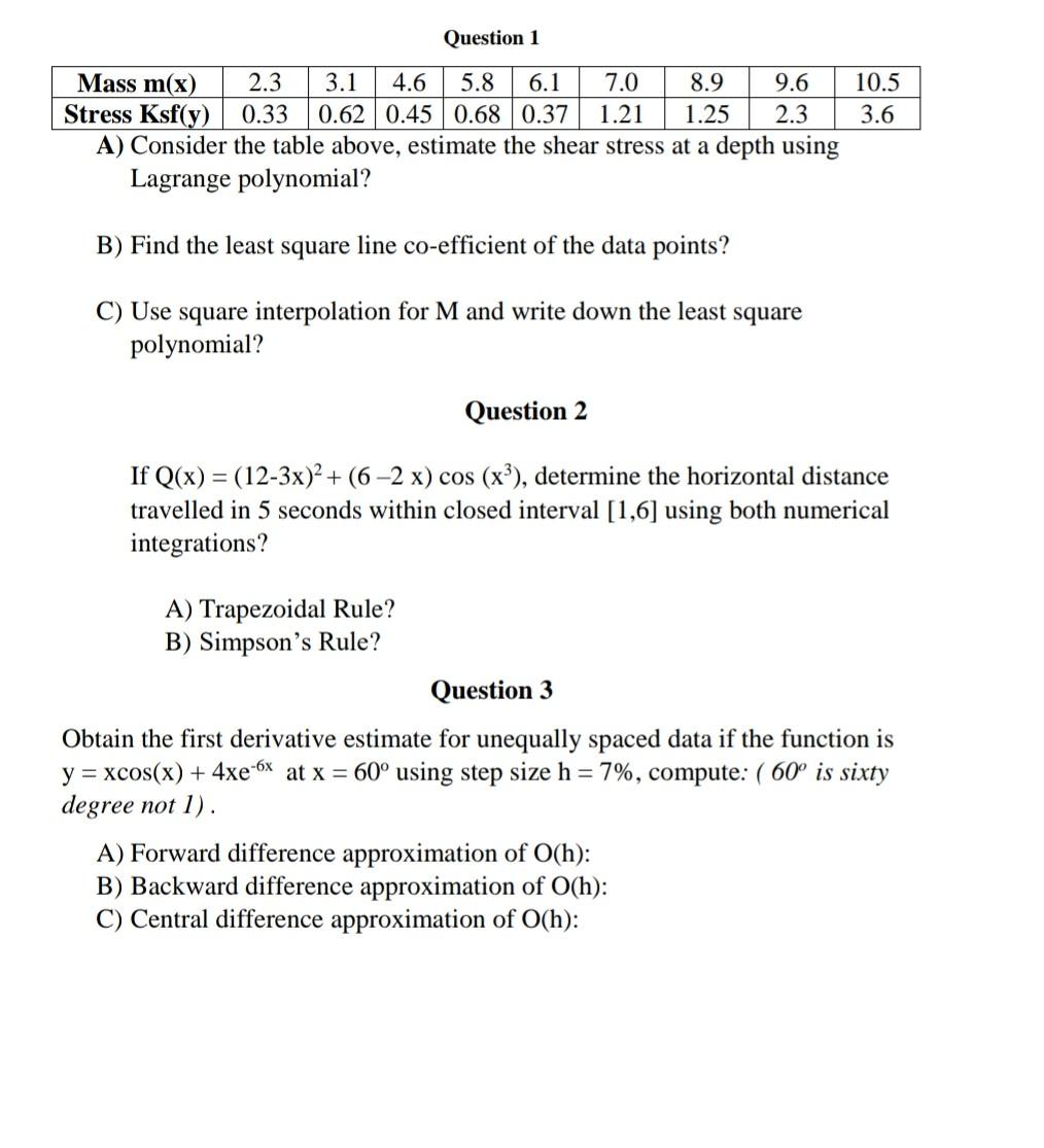 Question 1 4 6 10 5 3 6 Mass M X 2 3 3 1 5 8 6 1 7 0 8 9 9 6 Stress Ksf Y 0 33 0 62 0 45 0 68 0 37 1 21 1 25 2 3 A Co 1