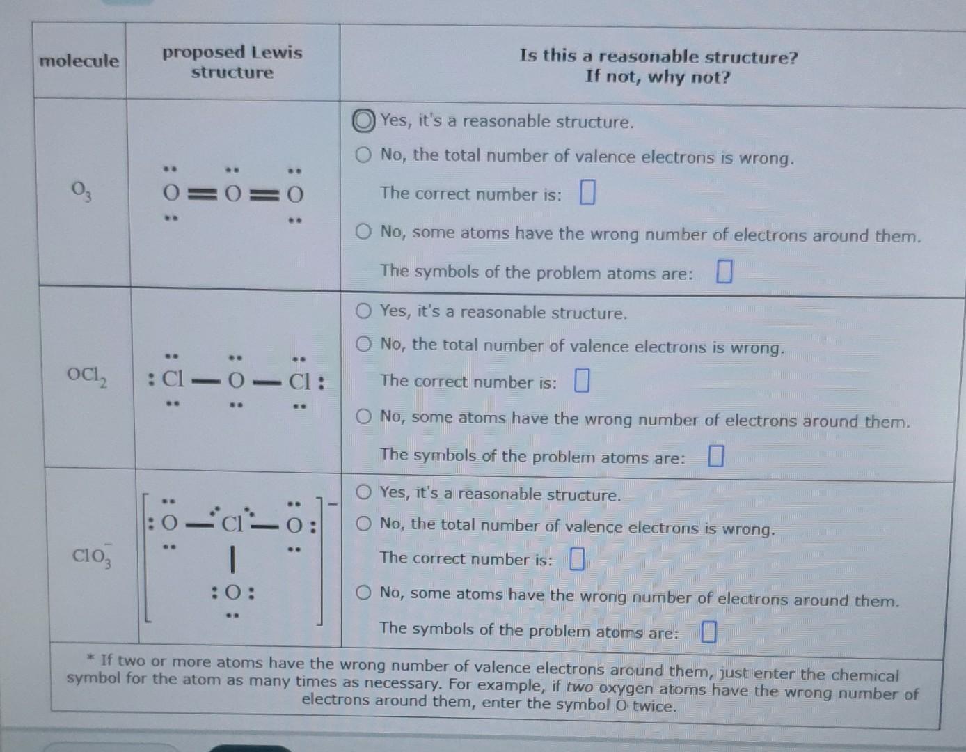 Molecule Proposed Lewis Structure Is This A Reasonable Structure If Not Why Not 0 O Yes It S A Reasonable Structur 1