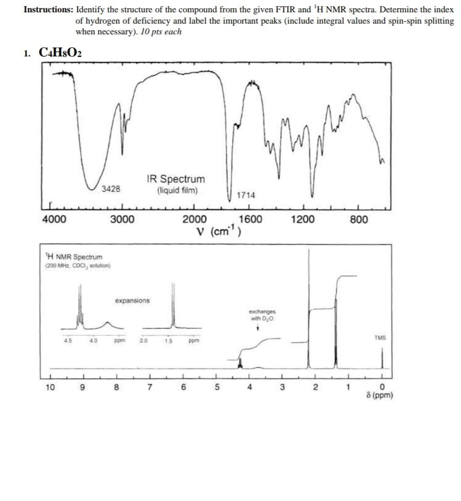 Instructions Identify The Structure Of The Compound From The Given Ftir And H Nmr Spectra Determine The Index Of Hydr 1