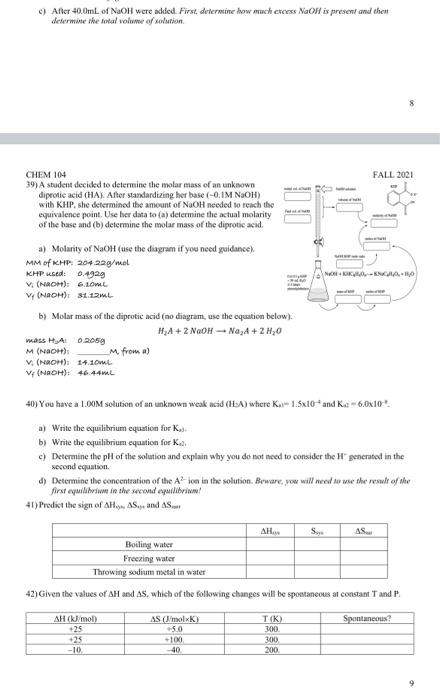 C After 40 0ml Of Naoh Were Added First Determine How Much Excess Naoh Is Present And Then Determine The Total Volume 1