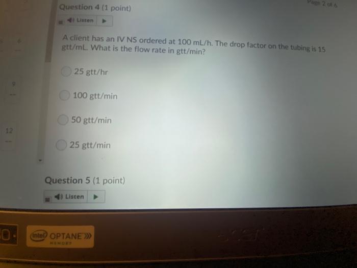 Question 1 1 Point Order Drug X 65 Mg Iv Stat The Drug Label Indicates A Concentration Of 100 Mg In 10 Ml Vial How M 2