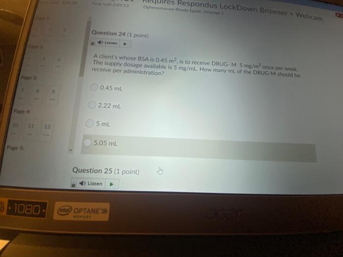 Respondus Lockdown Browser Webcam Oghenemahdot A1 Question 27 1 Point Prescription 2 Ml Of Drug Z Po Tid Stock Dosage 4