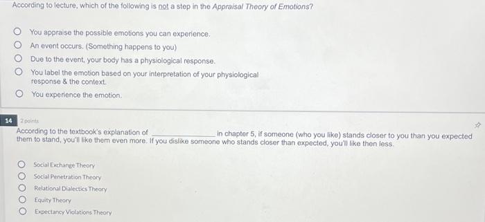 According To Lecture Which Of The Following Is Not A Step In The Appraisal Theory Of Emotions You Appraise The Possibl 1