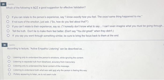 29 Points Which Of The Following Is Not A Good Suggestion For Effective Validation If You Can Relate To The Person S Ex 1
