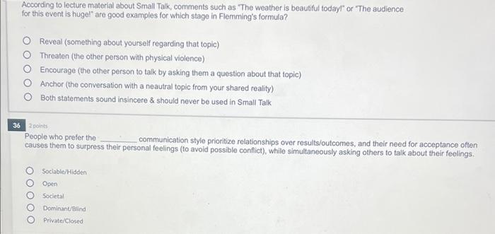 According To Lecture Material About Small Talk Comments Such As The Weather Is Beautiful Today Or The Audience For T 1