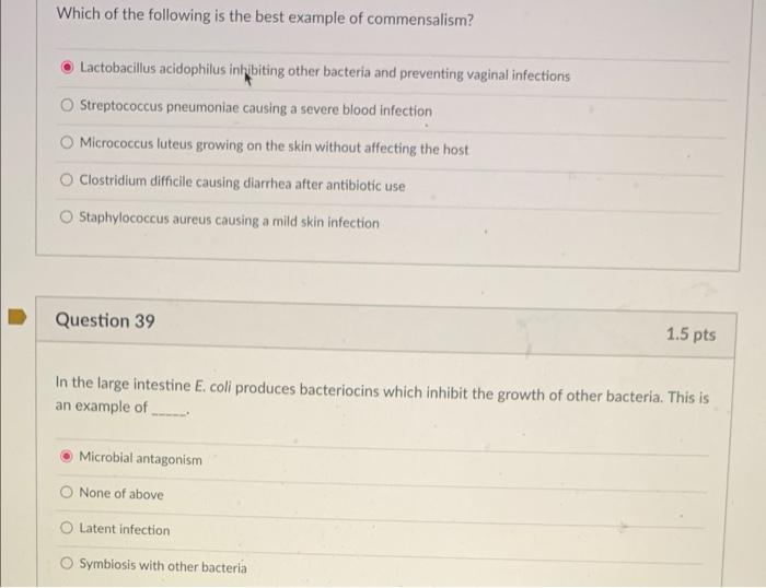 Which Of The Following Is The Best Example Of Commensalism Lactobacillus Acidophilus Inhibiting Other Bacteria And Prev 1