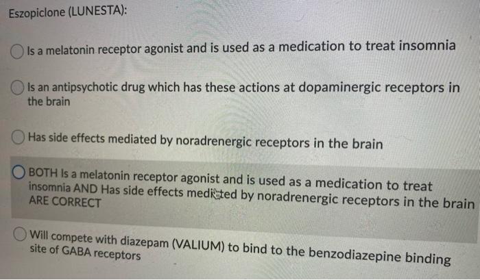 Eszopiclone Lunesta Is A Melatonin Receptor Agonist And Is Used As A Medication To Treat Insomnia Is An Antipsychotic 1