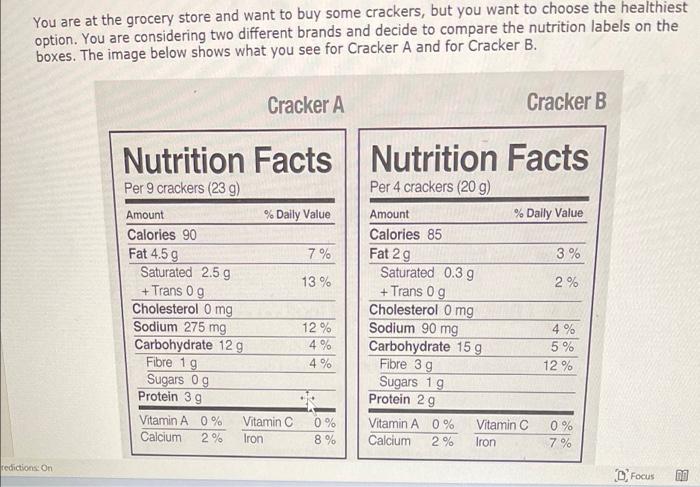 You Are At The Grocery Store And Want To Buy Some Crackers But You Want To Choose The Healthiest Option You Are Consid 1