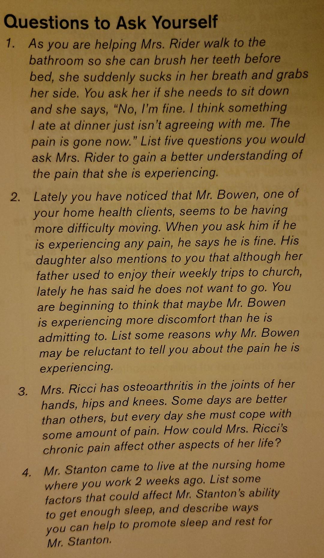 Questions To Ask Yourself 1 As You Are Helping Mrs Rider Walk To The Bathroom So She Can Brush Her Teeth Before Bed S 1