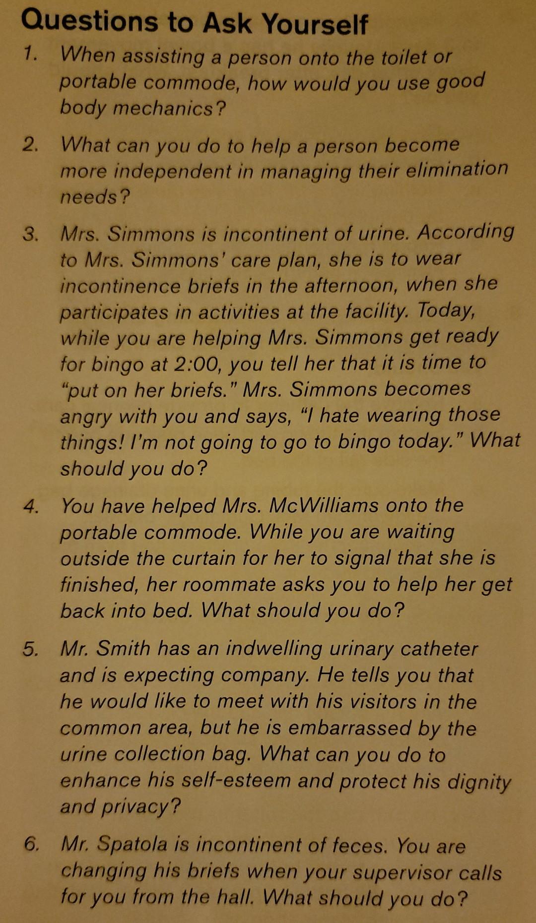 Questions To Ask Yourself 1 When Assisting A Person Onto The Toilet Or Portable Commode How Would You Use Good Body Me 1