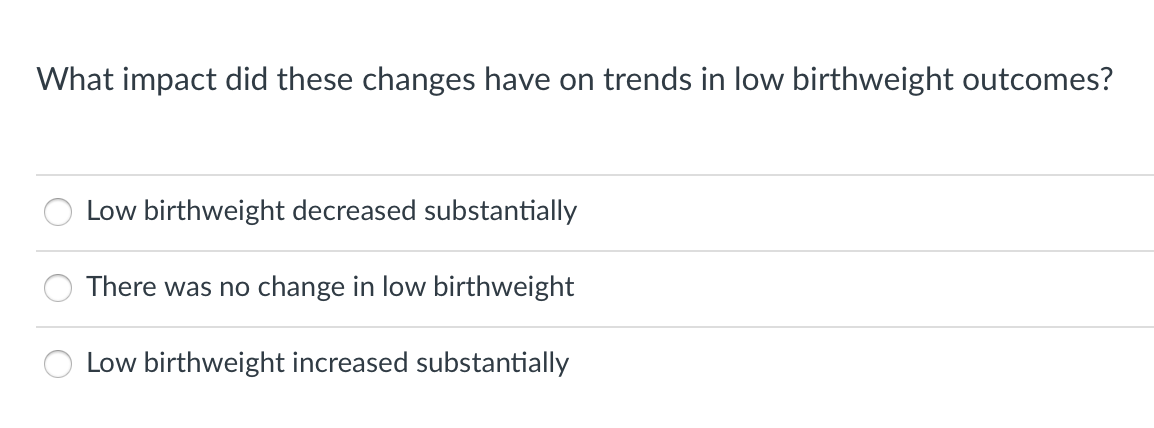 What Impact Did These Changes Have On Trends In Low Birthweight Outcomes Low Birthweight Decreased Substantially There 1