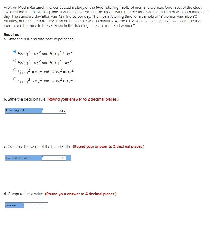 Arbitron Media Research Inc Conducted A Study Of The Ipod Listening Habits Of Men And Women One Facet Of The Study Inv 1