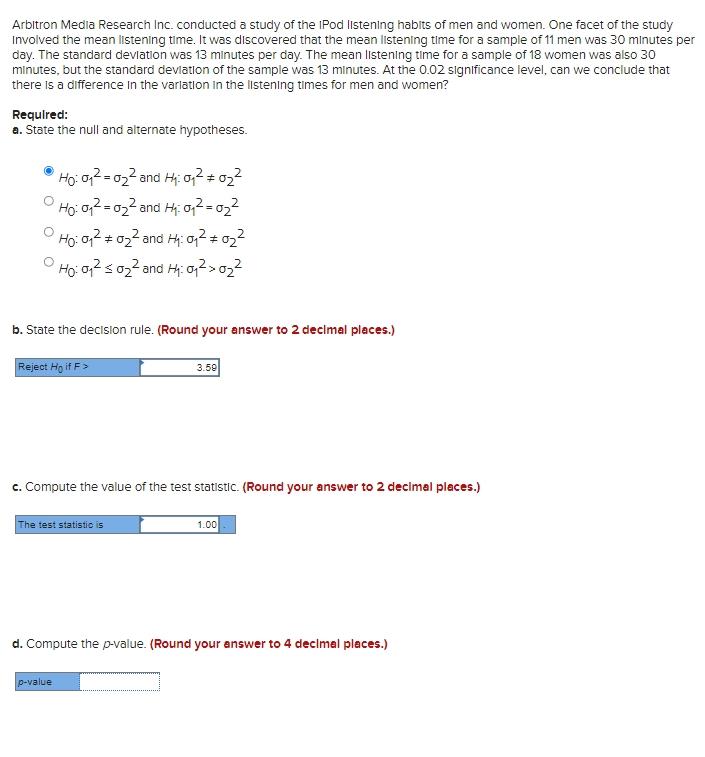 Arbitron Media Research Inc Conducted A Study Of The Ipod Listening Habits Of Men And Women One Facet Of The Study Inv 1