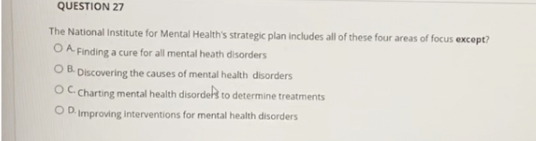 Question 27 The National Institute For Mental Health S Strategic Plan Includes All Of These Four Areas Of Focus Except 1
