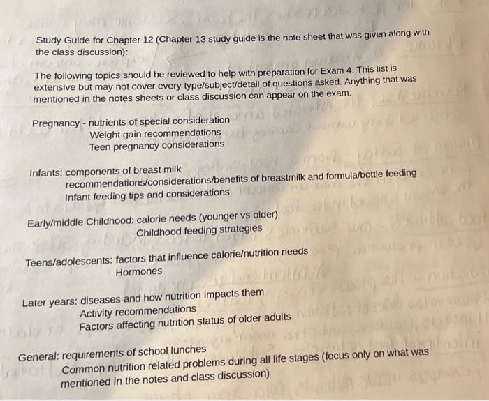 Study Guide For Chapter 12 Chapter 13 Study Guide Is The Note Sheet That Was Given Along With The Class Discussion The 1