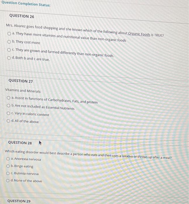 Question Completion Status Question 26 Mrs Alvarez Goes Food Shopping And She Knows Which Of The Following About Organ 1