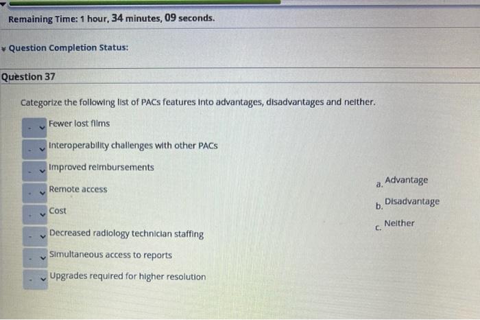 Remaining Time 1 Hour 34 Minutes 09 Seconds Question Completion Status Question 37 Categorize The Following List Of 1