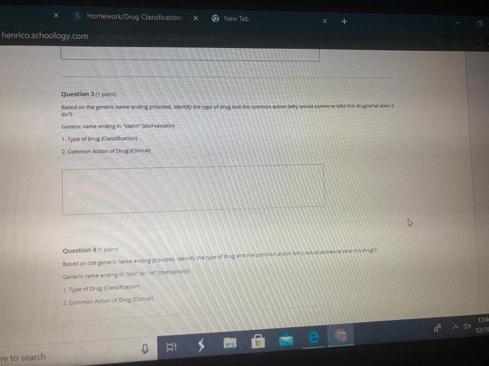 S Homework Drug Classification X New Tab Henrico Schoology Com Question 3 11 Point Based On The Generic Name Ending Prov 1
