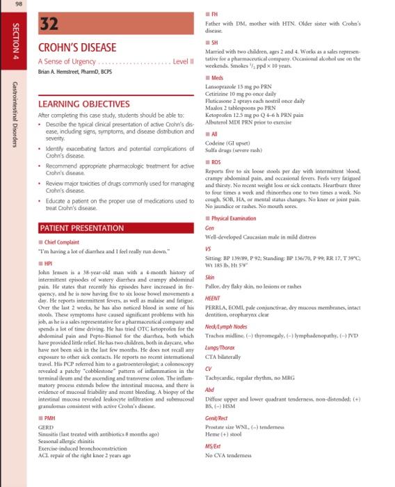 Section 4 Gastrointestinal Disorders 32 Father With Dm Mother With Htn Older Sister With Crohn S Disease Sh Crohn S Di 1