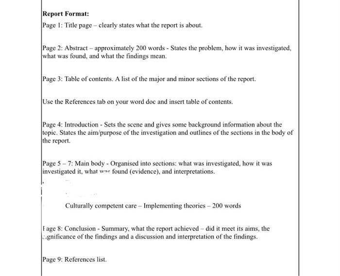 Report Format Page 1 Title Page Clearly States What The Report Is About Page 2 Abstract Approximately 200 Words 1