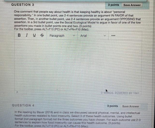 Question 1 3 Points Save Answer In Class We Discussed 5 Health Related Aspects Of Neighborhoods Physical Features Mic 3